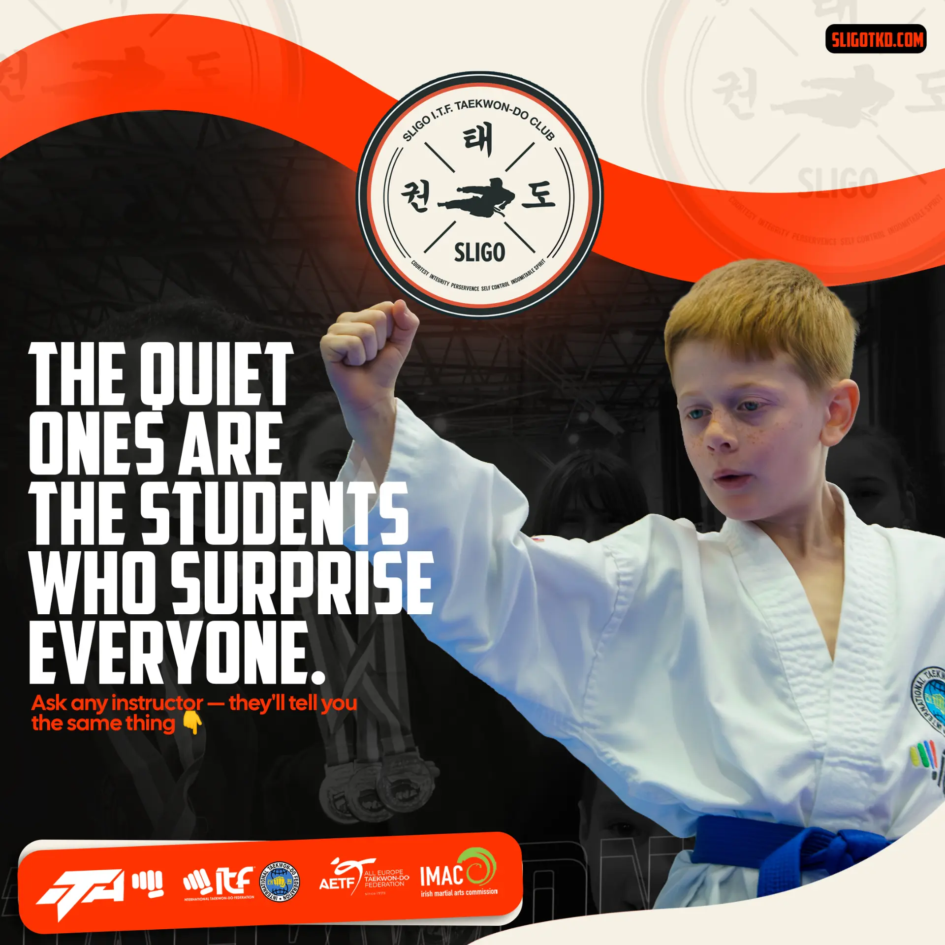 Young student punching during a Sligo ITF class